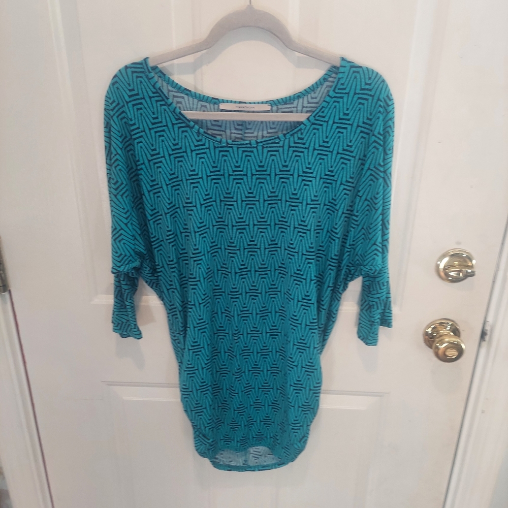 41 Hawthorne Teal Black Print Top